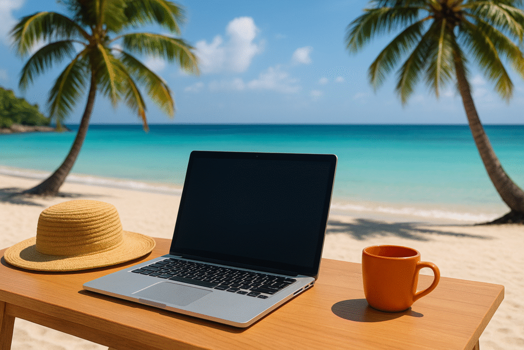 Digital nomad: working from a beach